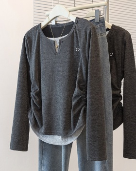 Casual long sleeve spring T-shirt fold large yard tops for women