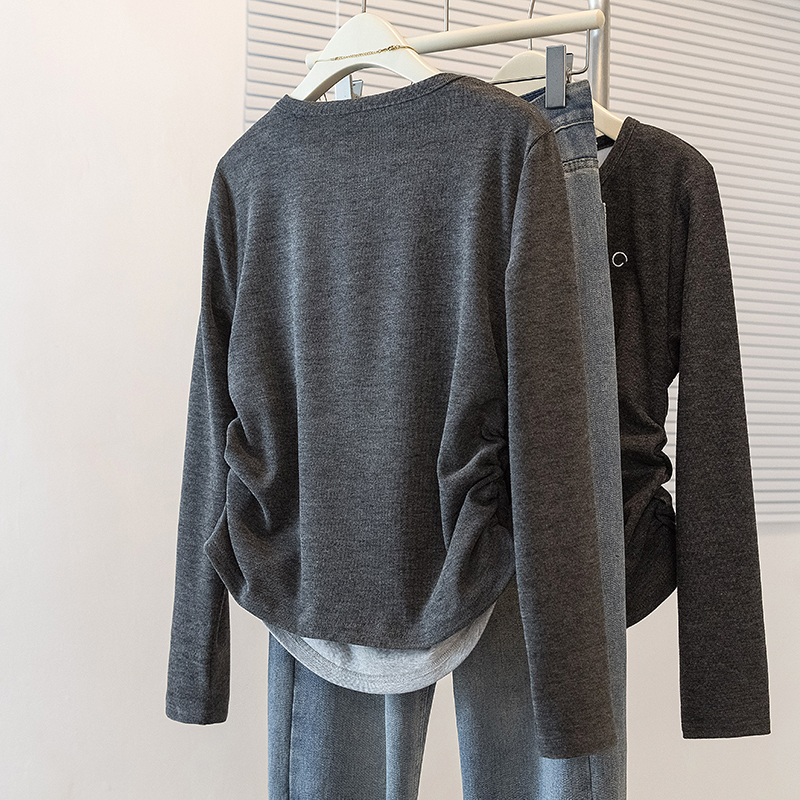 Casual long sleeve spring T-shirt fold large yard tops for women