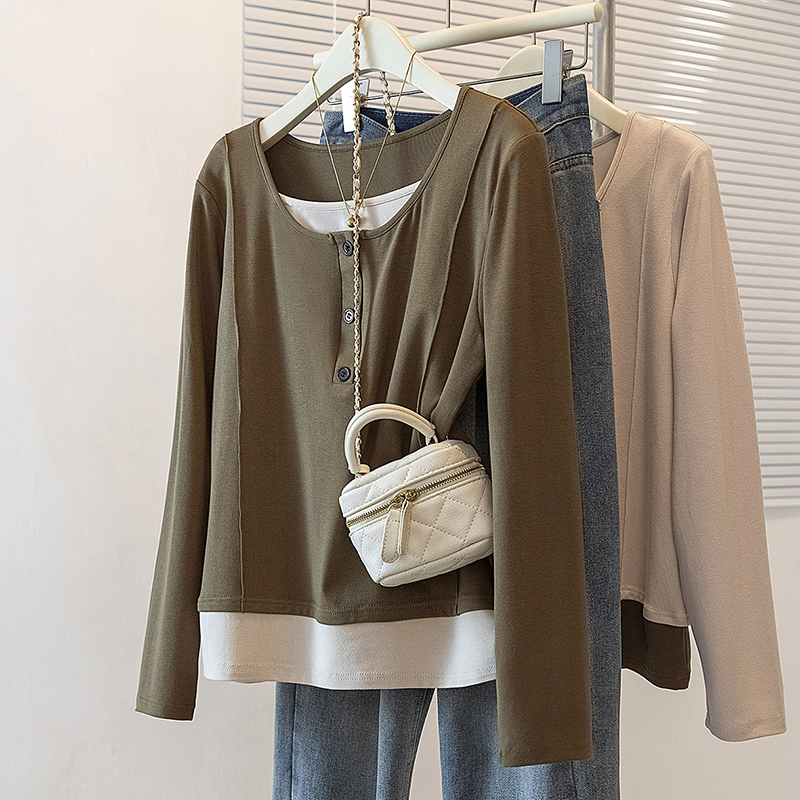 Pseudo-two Casual tops large yard T-shirt for women