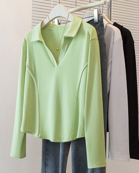 Simple pure tops fashion lapel T-shirt for women