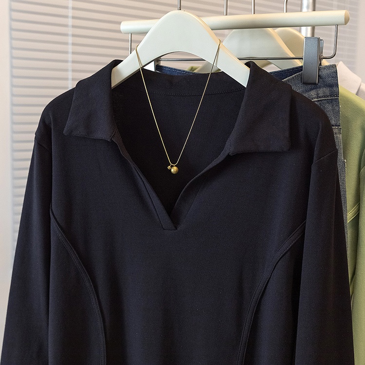 Simple pure tops fashion lapel T-shirt for women
