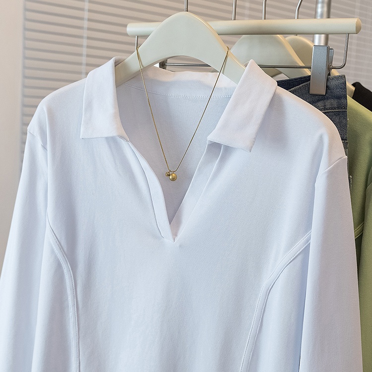Simple pure tops fashion lapel T-shirt for women