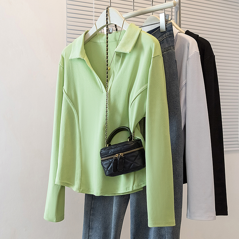 Simple pure tops fashion lapel T-shirt for women