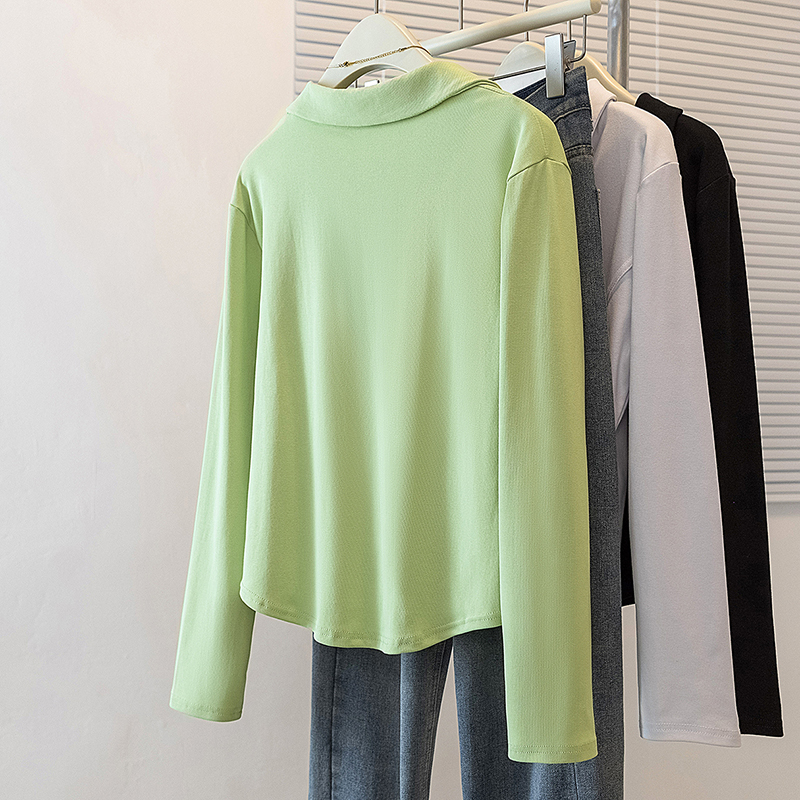 Simple pure tops fashion lapel T-shirt for women