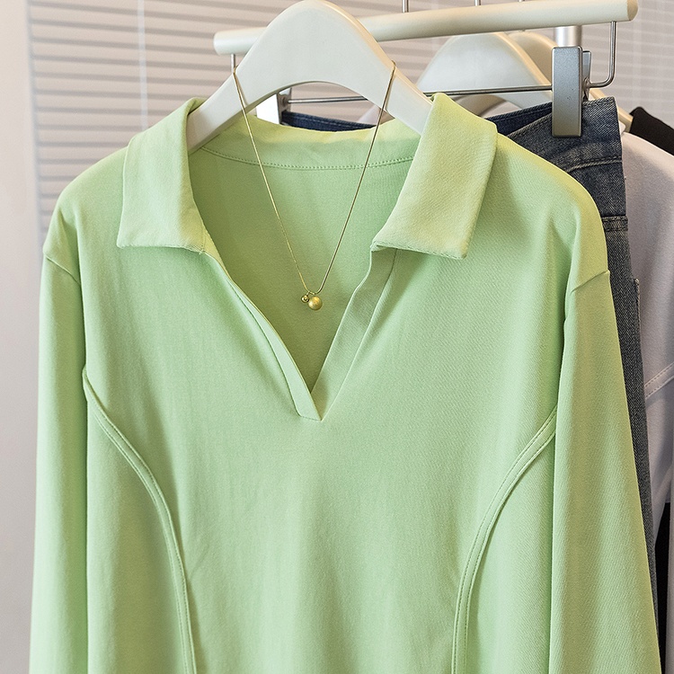 Simple pure tops fashion lapel T-shirt for women