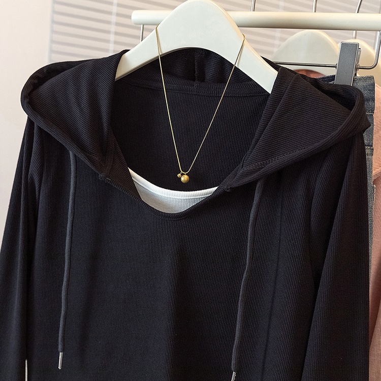 Pink hooded T-shirt Pseudo-two show young tops for women