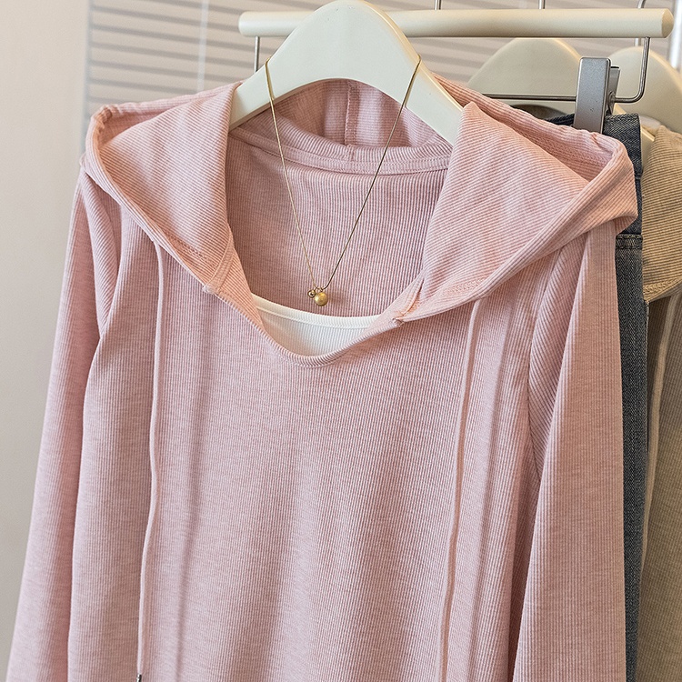 Pink hooded T-shirt Pseudo-two show young tops for women