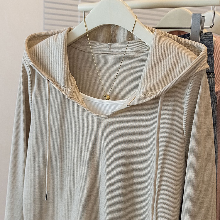 Pink hooded T-shirt Pseudo-two show young tops for women
