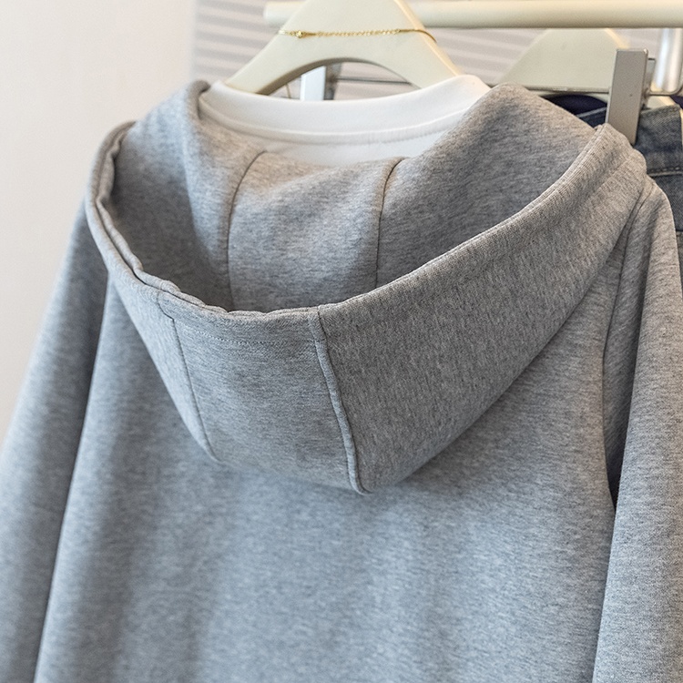 Spring Pseudo-two hooded coat loose gray tops for women