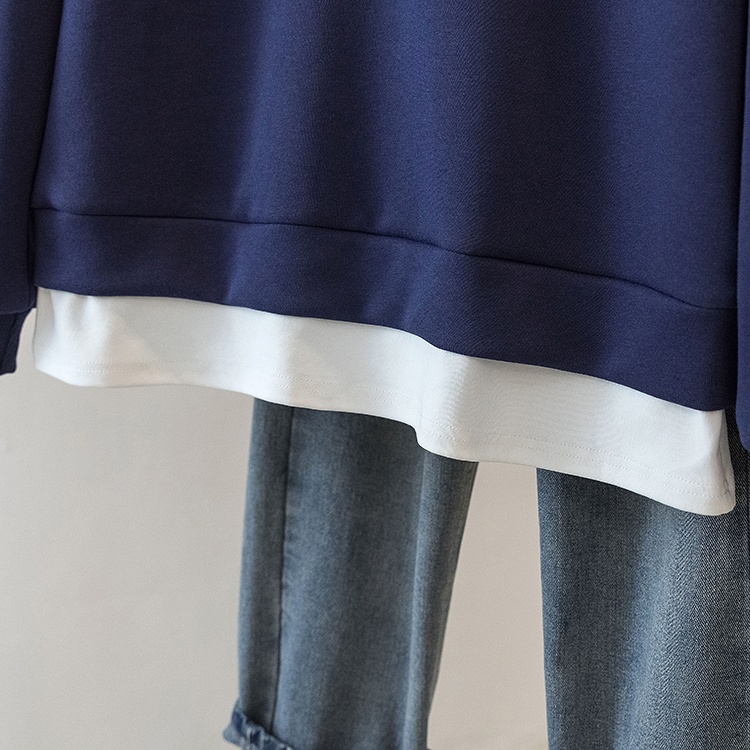 Spring Pseudo-two hooded coat loose gray tops for women