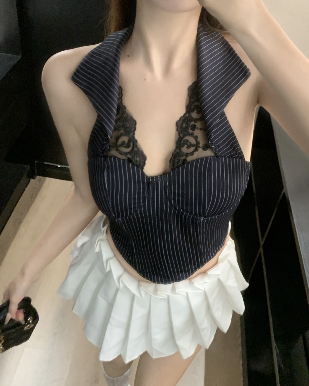 Lapel slim V-neck tops temperament short vest
