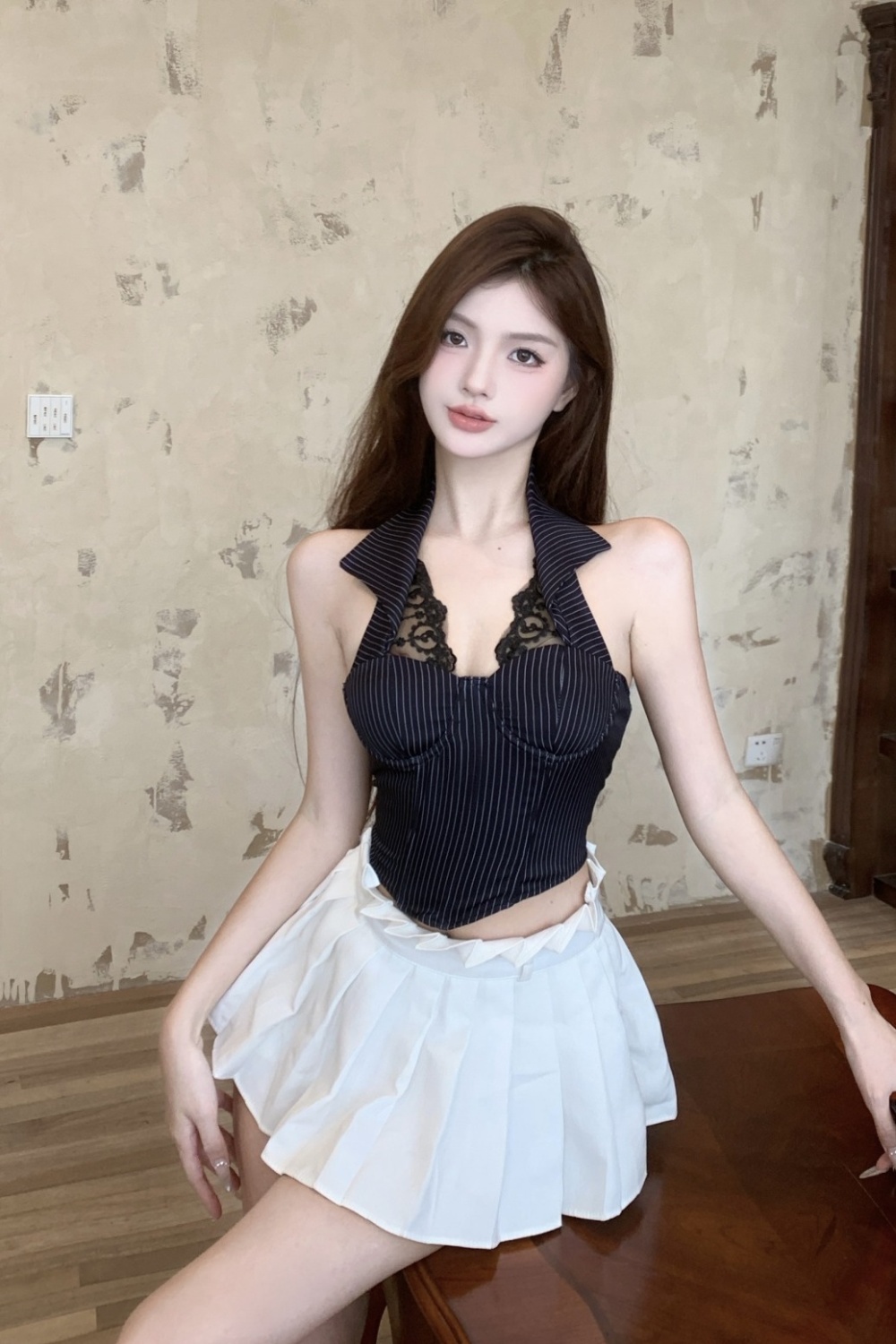 Lapel slim V-neck tops temperament short vest