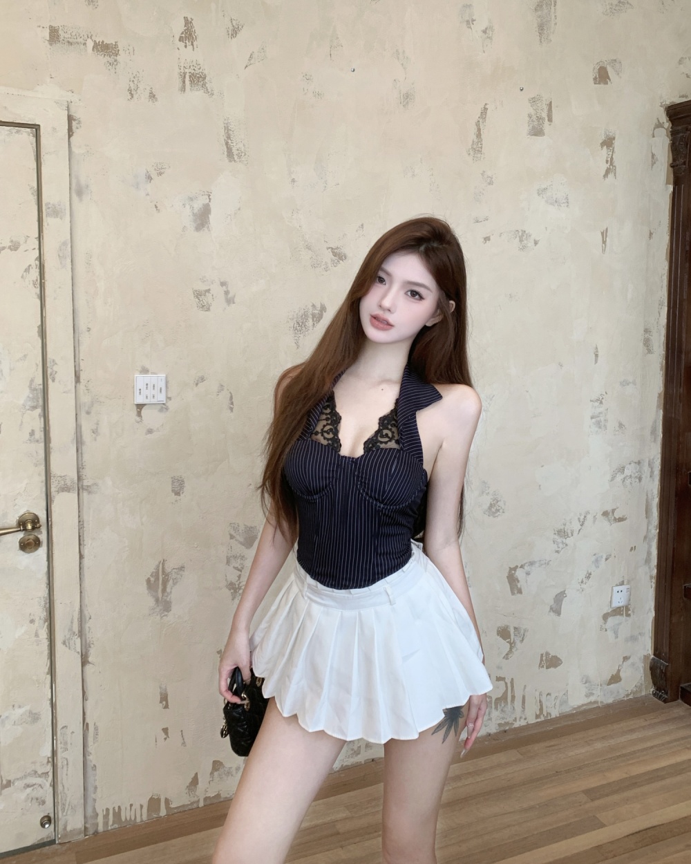 Lapel slim V-neck tops temperament short vest