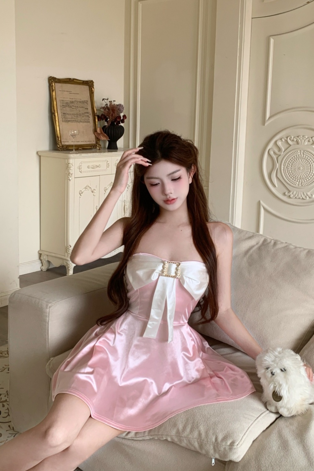 Big skirt spicegirl wrapped chest sweet dress for women