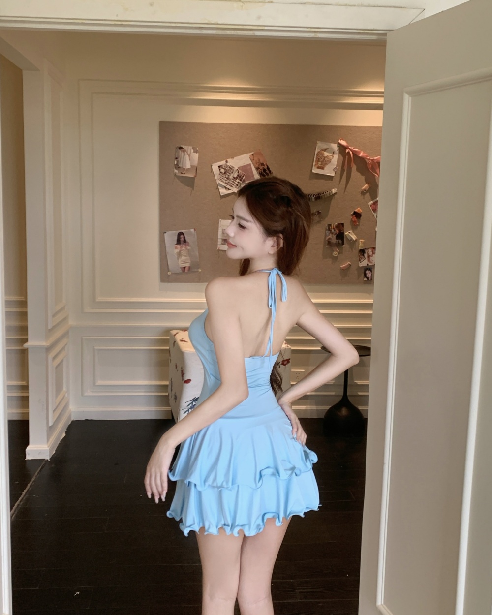 Lotus leaf edges sweet cake spicegirl blue dress for women