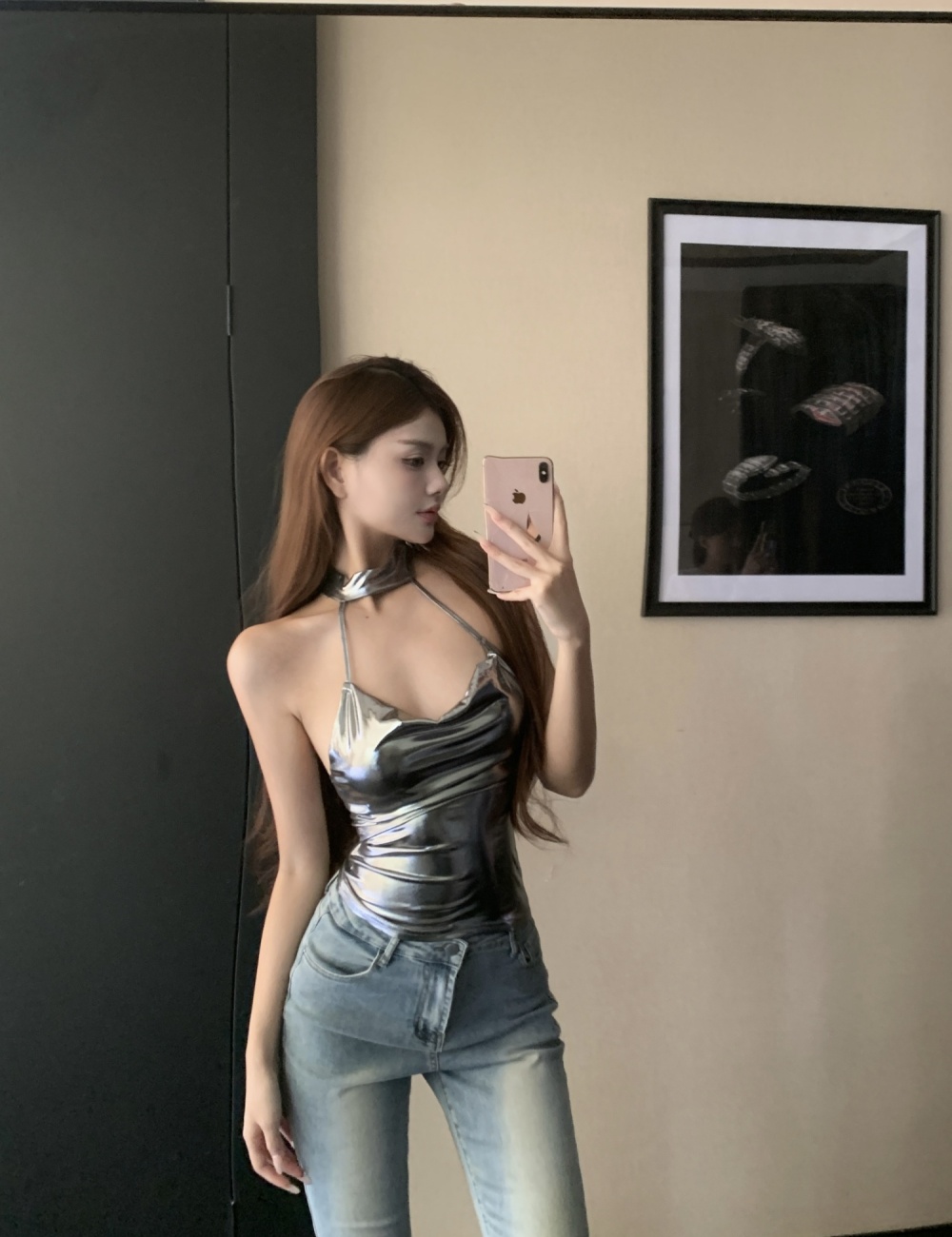 Enticement halter slim sling spicegirl silver tops for women
