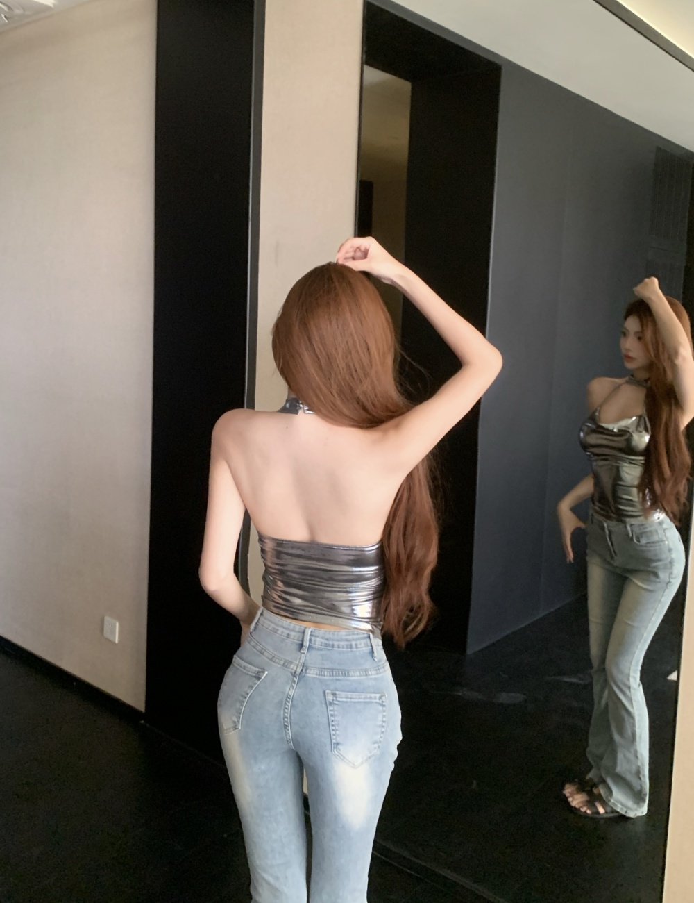 Enticement halter slim sling spicegirl silver tops for women