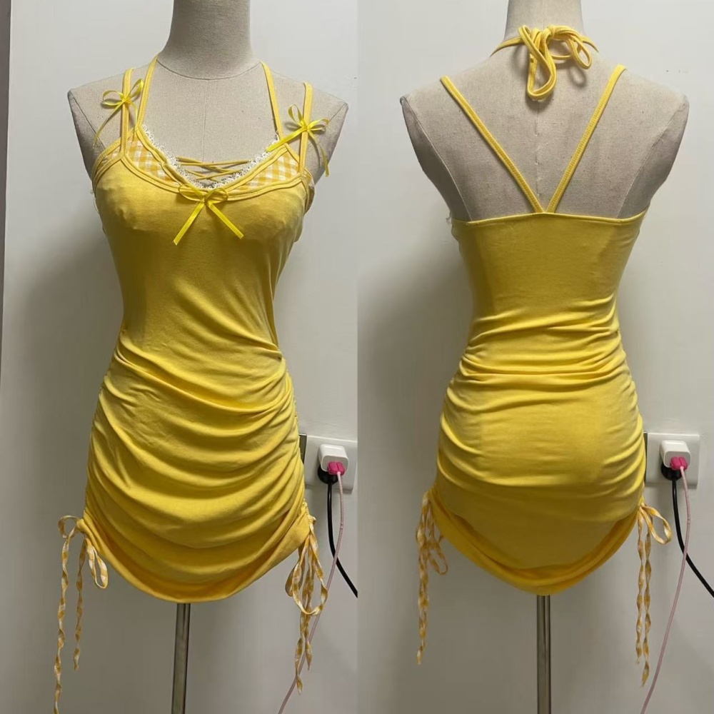 Candy colors slim Pseudo-two fashion dress for women