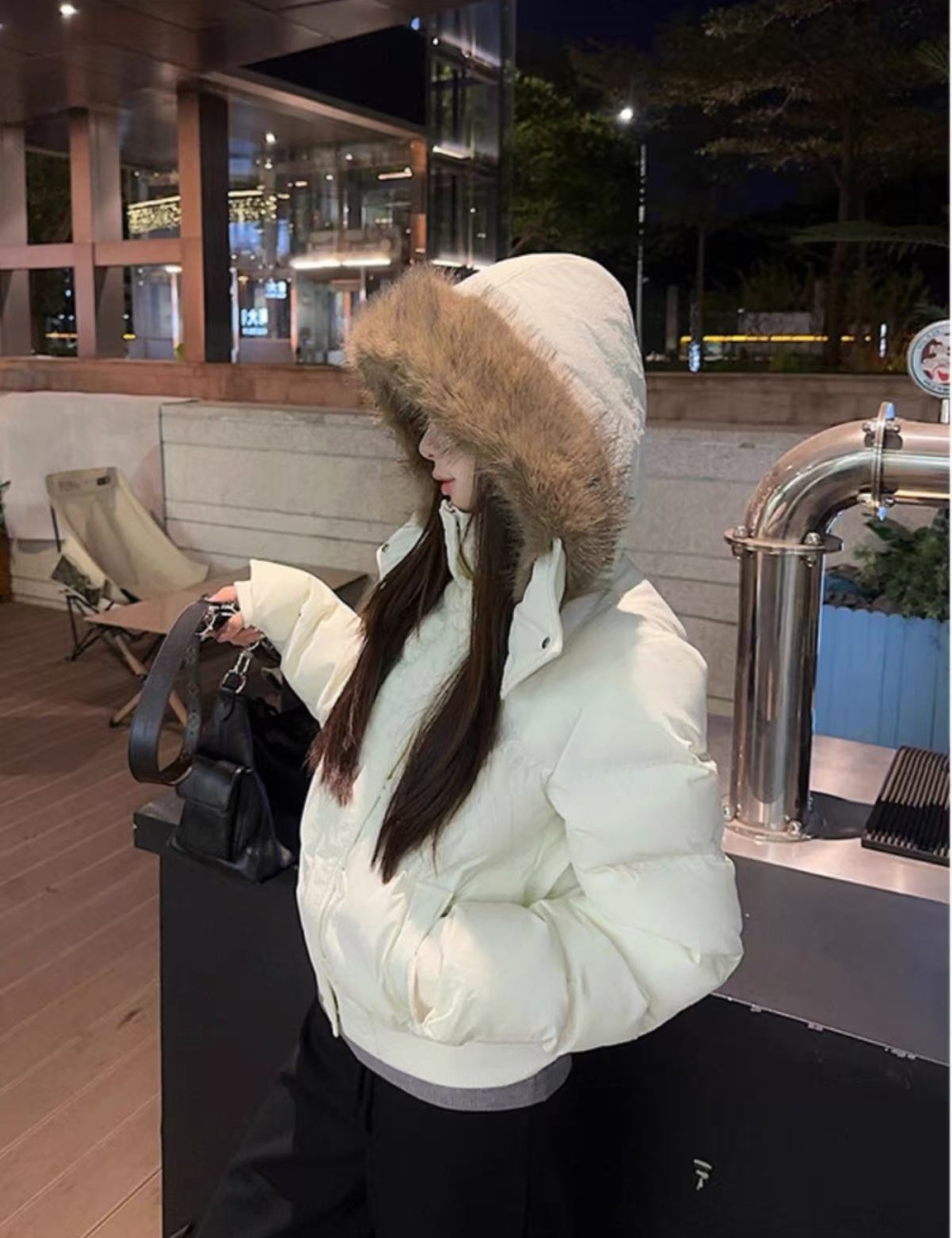 Winter removable coat navy-blue hat for women