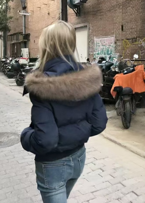 Winter removable coat navy-blue hat for women