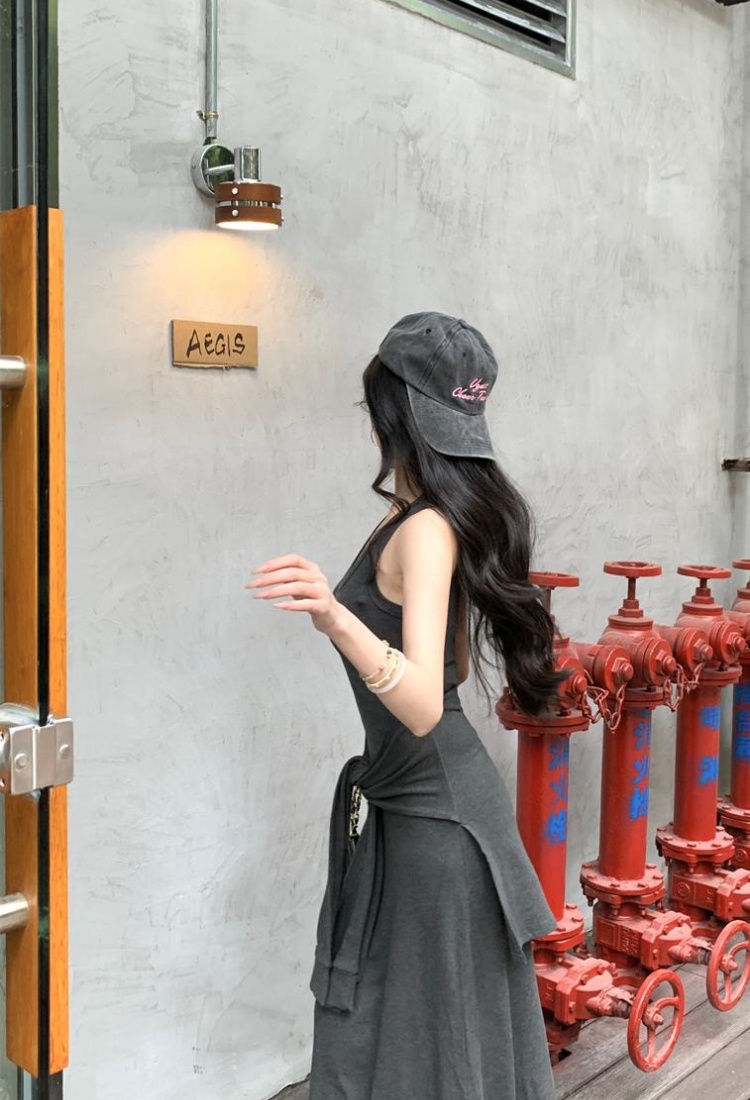 Trimming long dress summer Pseudo-two sleeveless dress