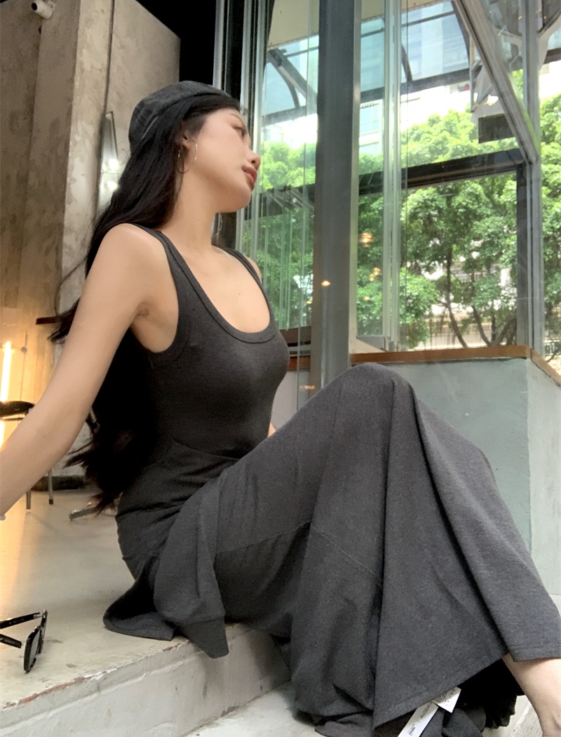 Trimming long dress summer Pseudo-two sleeveless dress