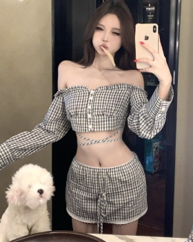 Long sleeve tops short skirt 2pcs set for women