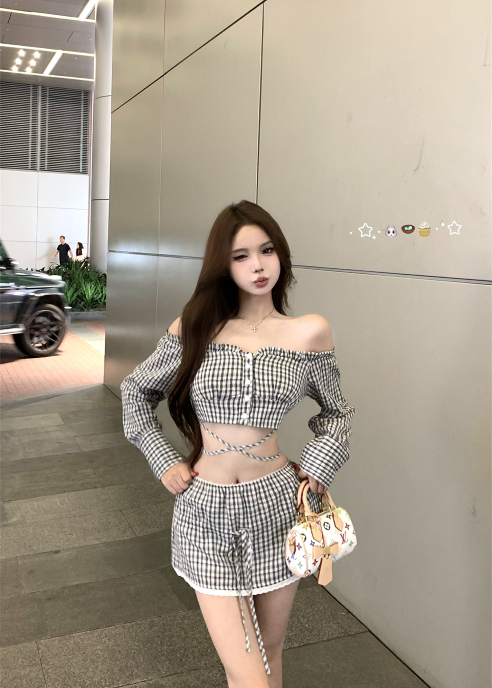 Long sleeve tops short skirt 2pcs set for women
