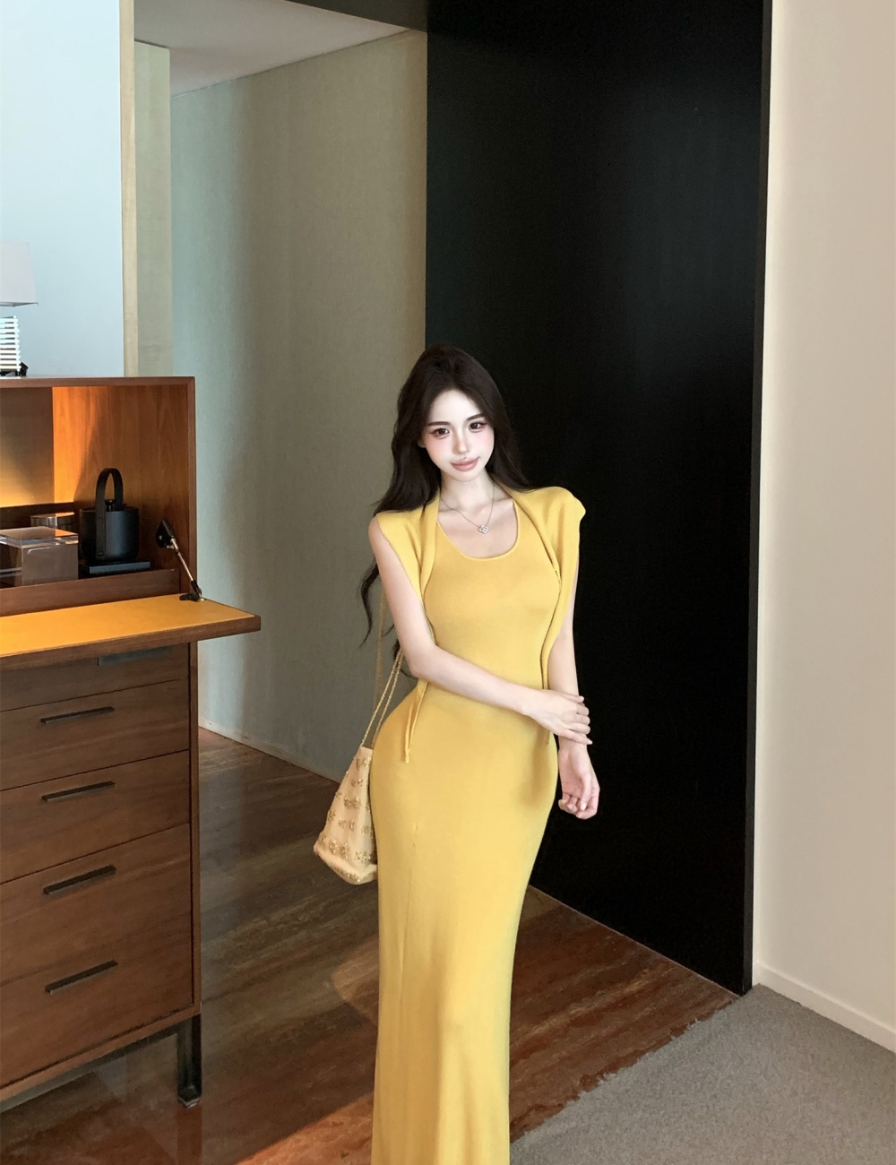 Slim wear long dress knitted dress