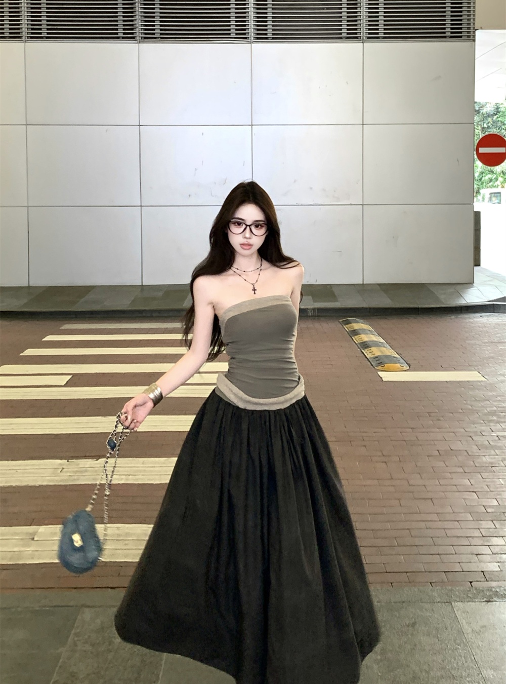 Splice wrapped chest long dress vacation jumpsuit
