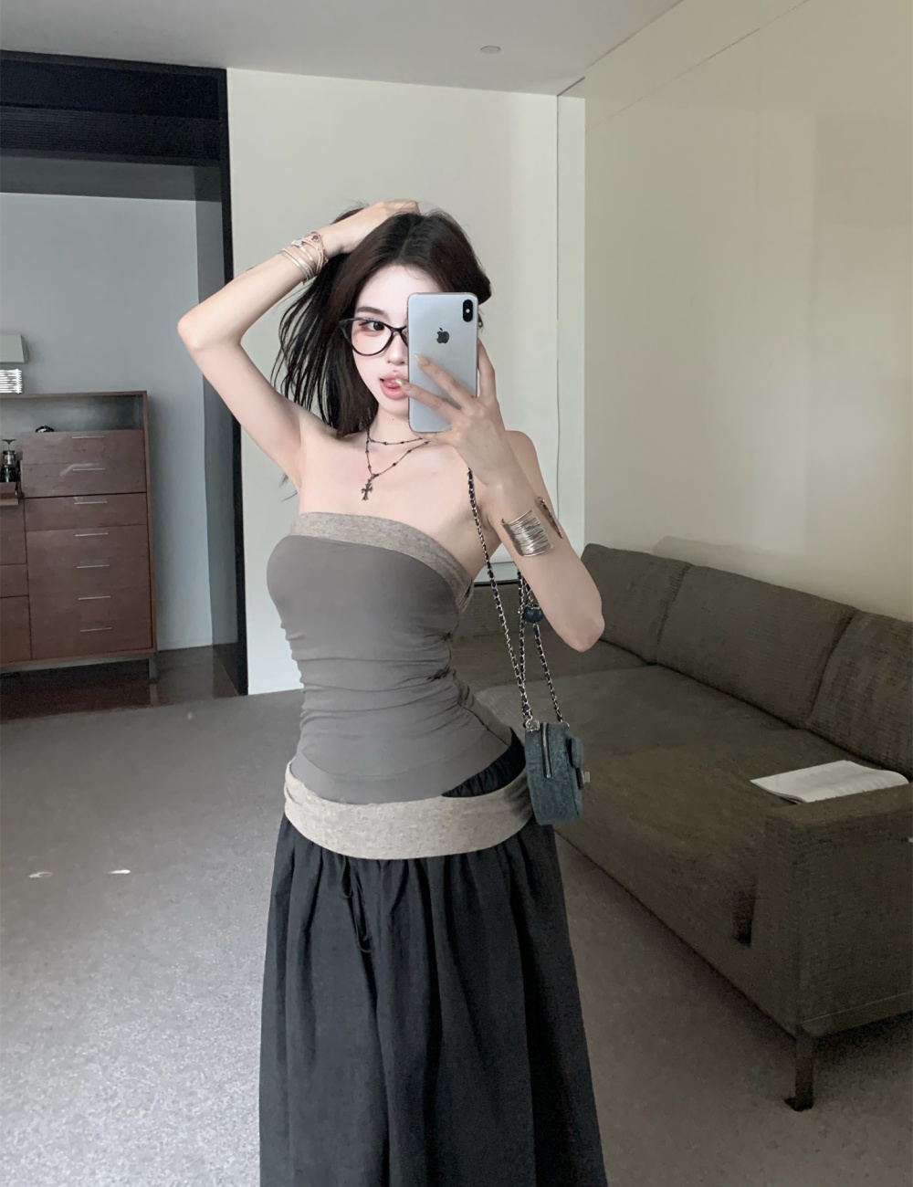 Splice wrapped chest long dress vacation jumpsuit
