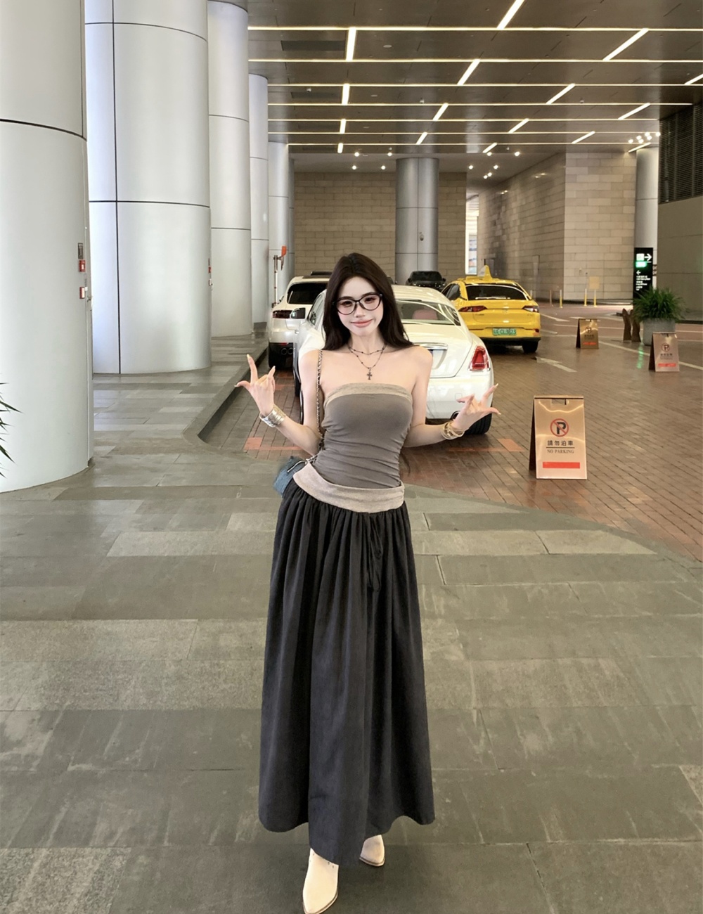 Splice wrapped chest long dress vacation jumpsuit