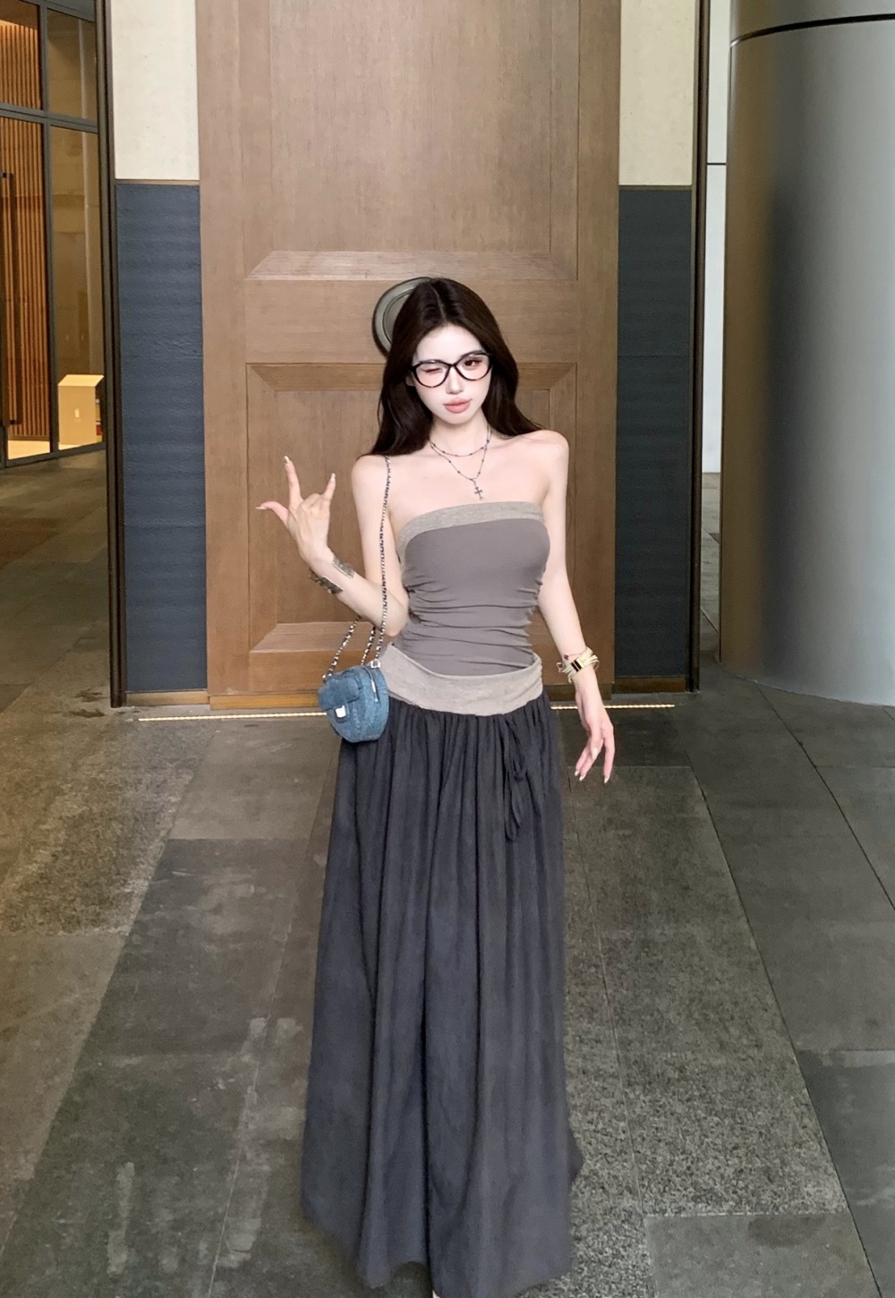 Splice wrapped chest long dress vacation jumpsuit