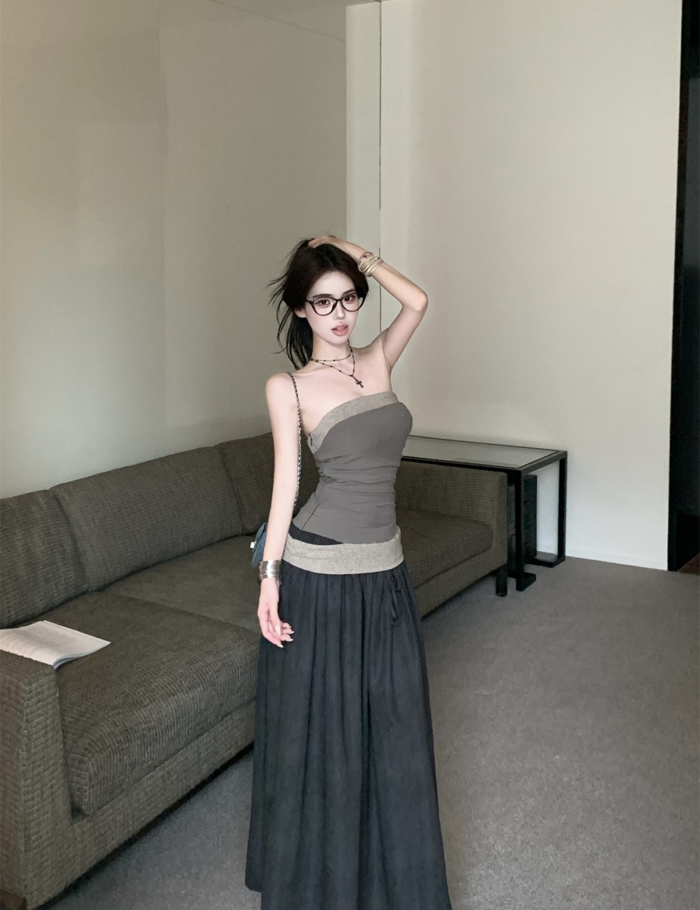 Splice wrapped chest long dress vacation jumpsuit
