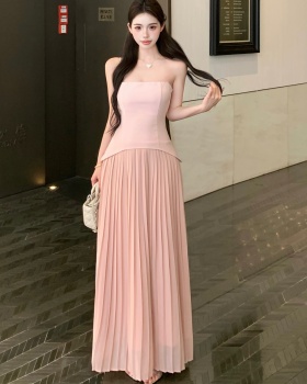 Shoulder strap pinched waist dress summer long dress
