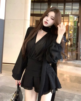 Chiffon streamer T-back autumn temperament dress for women