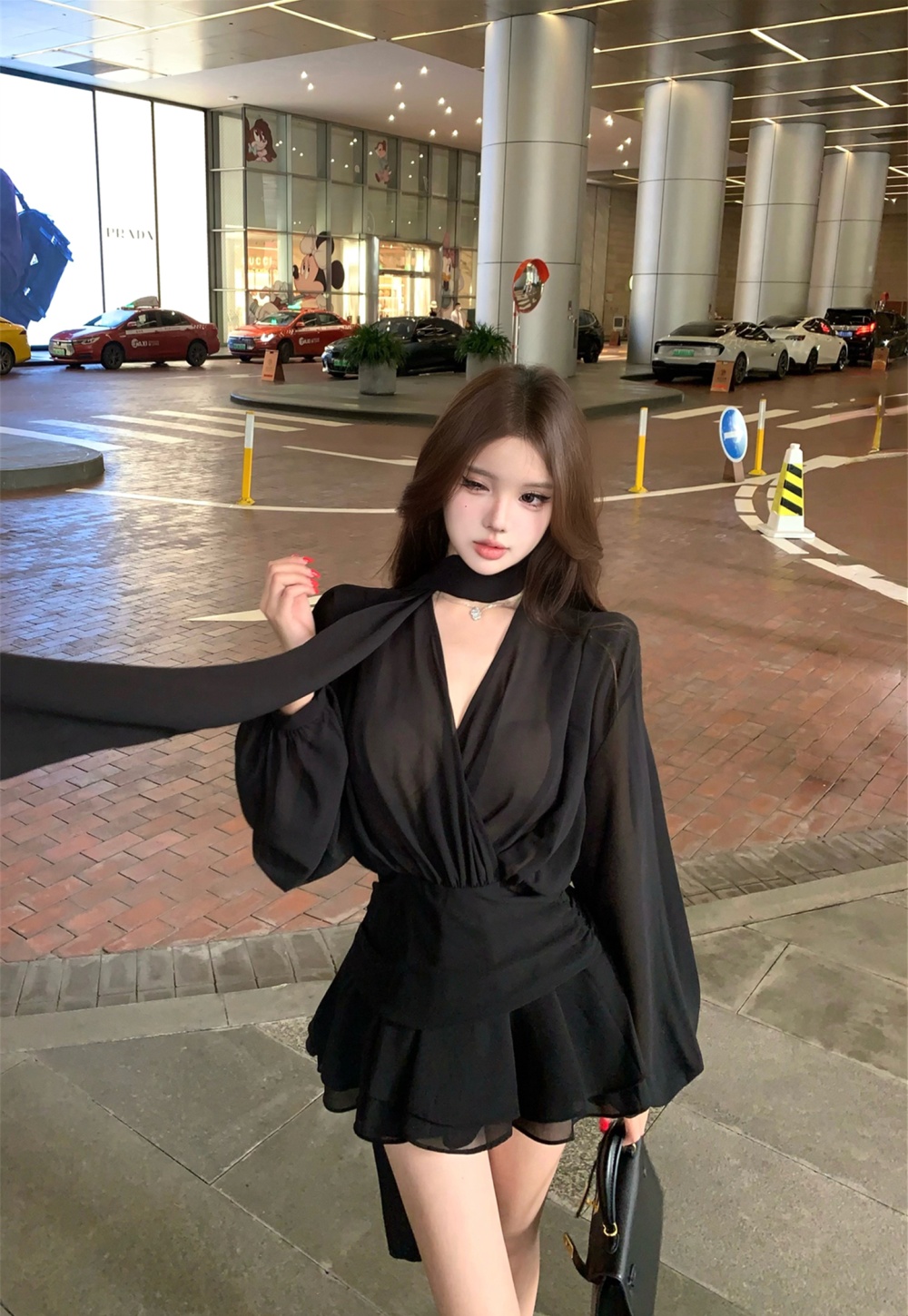 Chiffon streamer T-back autumn temperament dress for women