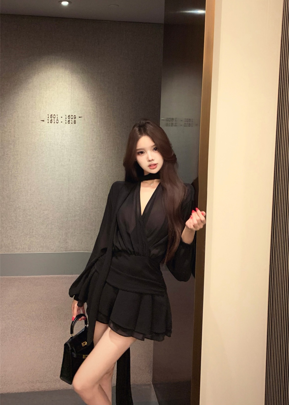 Chiffon streamer T-back autumn temperament dress for women