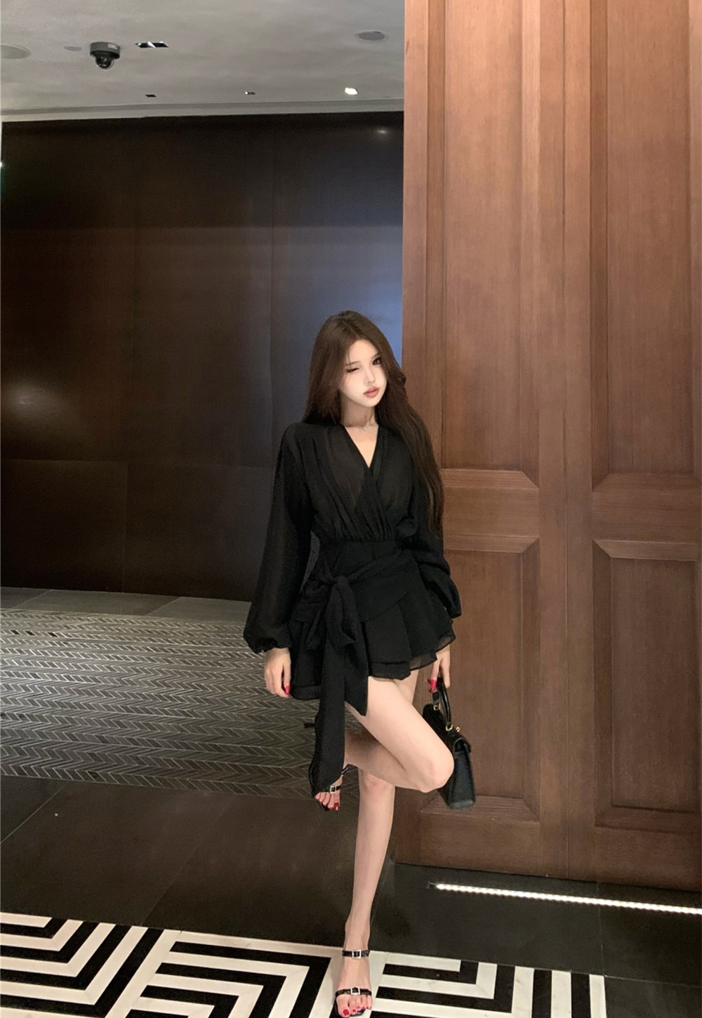 Chiffon streamer T-back autumn temperament dress for women