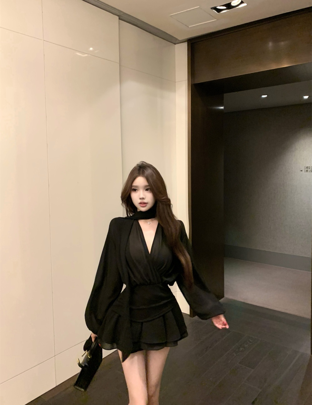 Chiffon streamer T-back autumn temperament dress for women