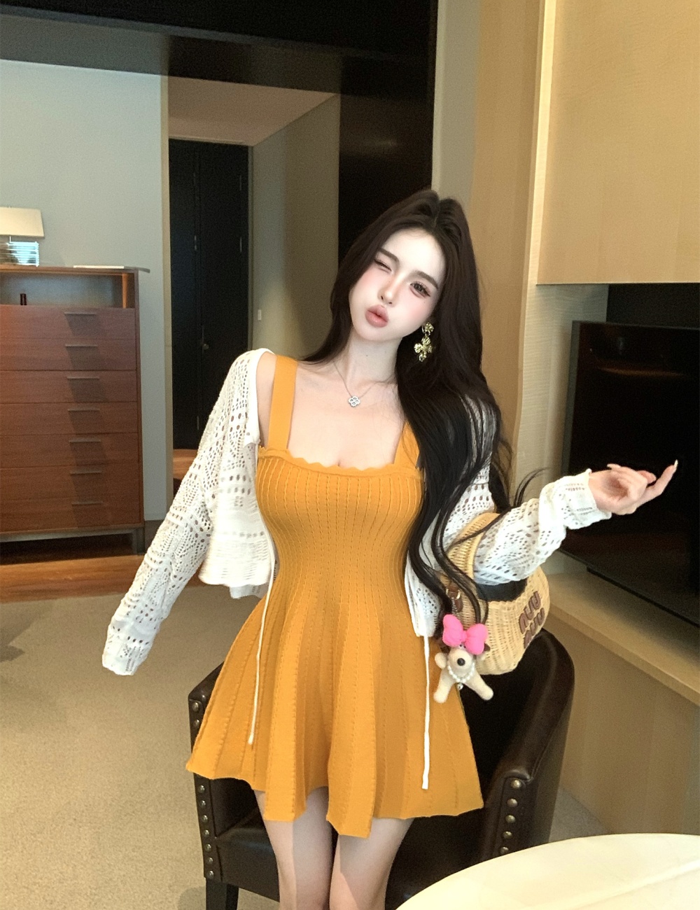 Tender dress summer strap dress a set for women