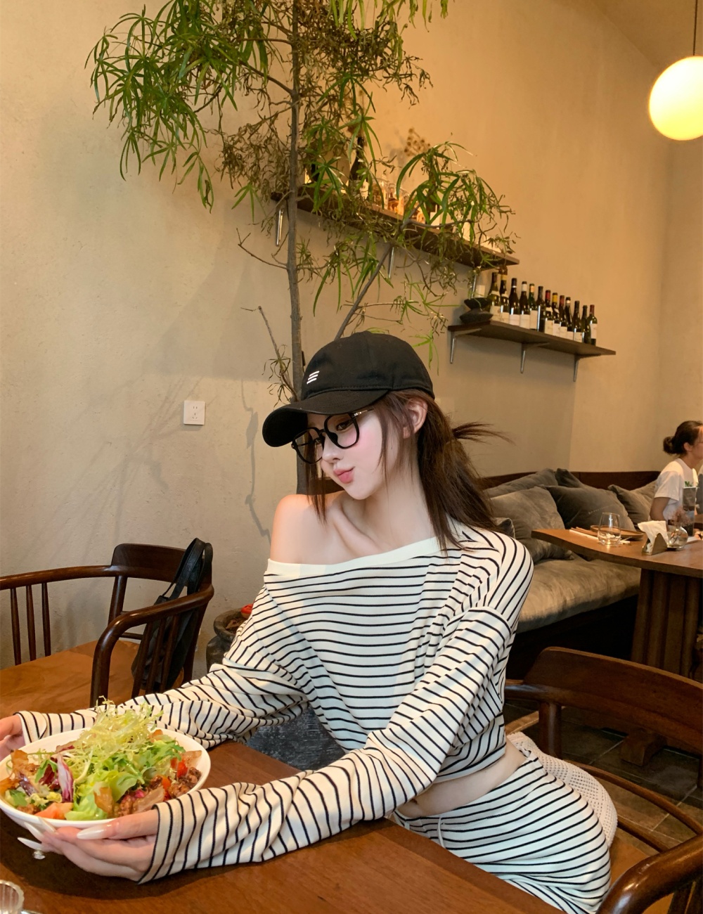 Lazy pinched waist tops autumn sloping shoulder shorts a set