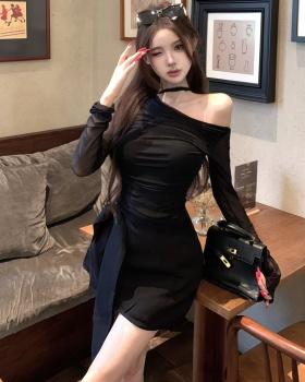Strapless Pseudo-two skirt autumn slim bottoming shirt a set