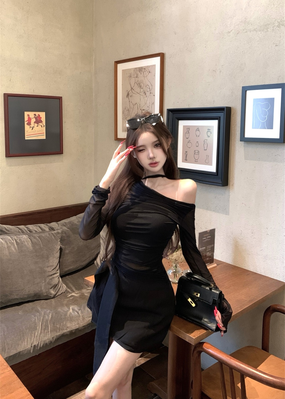 Strapless Pseudo-two skirt autumn slim bottoming shirt a set