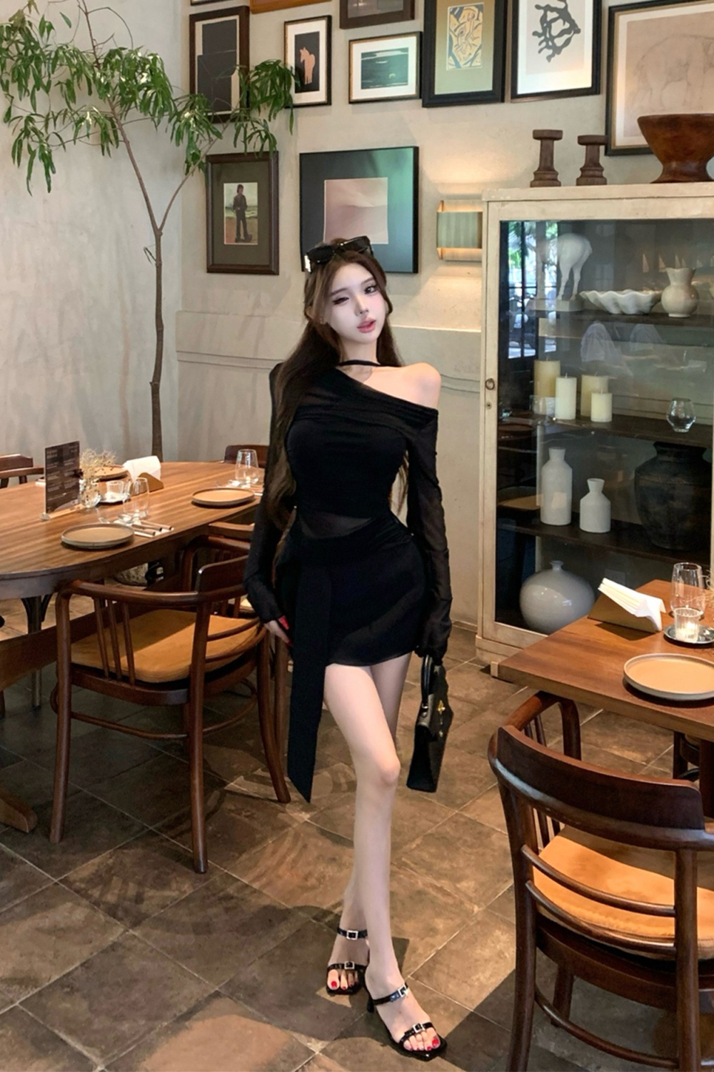 Strapless Pseudo-two skirt autumn slim bottoming shirt a set