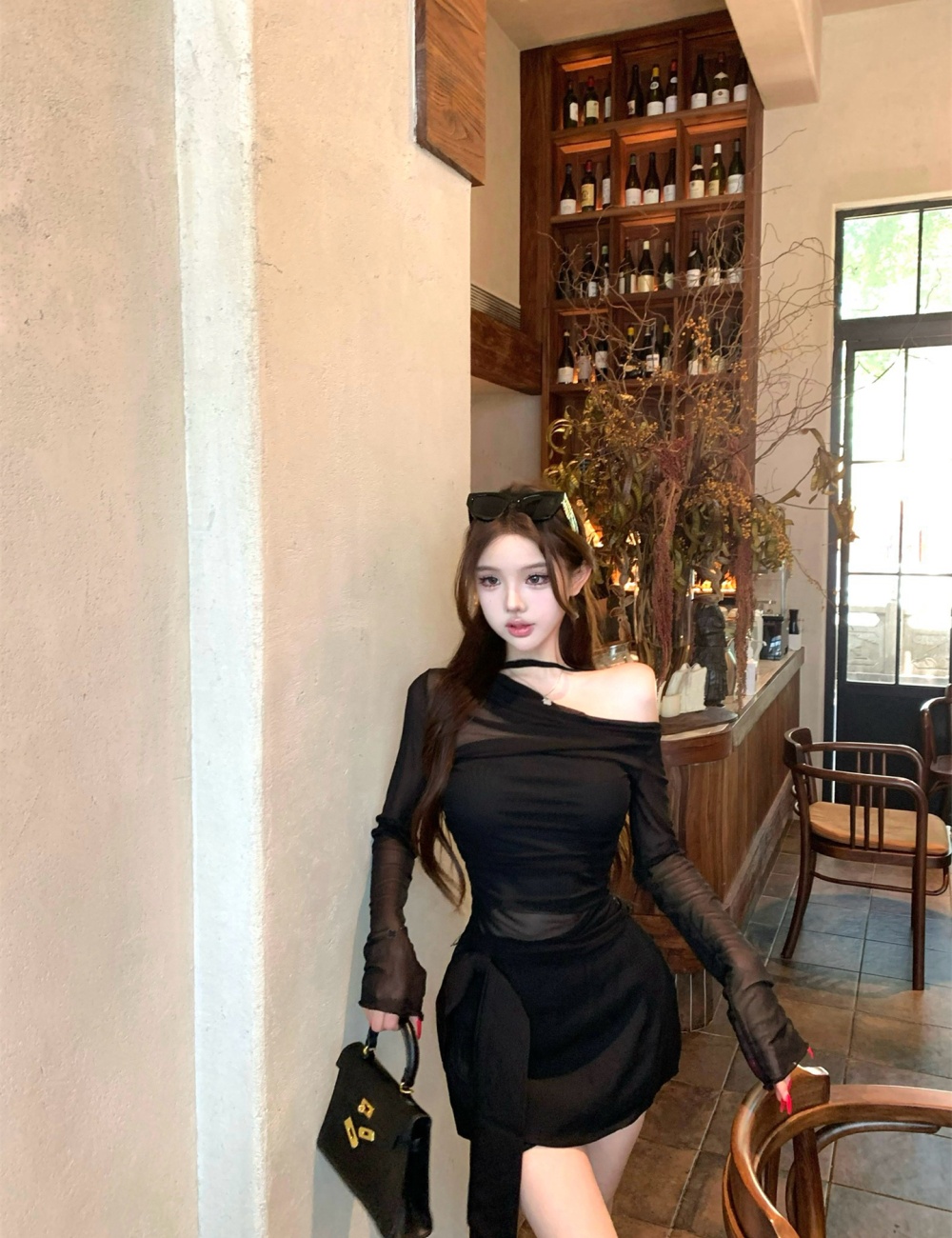 Strapless Pseudo-two skirt autumn slim bottoming shirt a set
