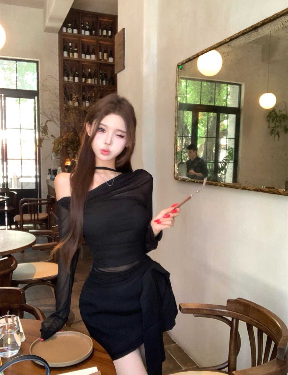 Strapless Pseudo-two skirt autumn slim bottoming shirt a set