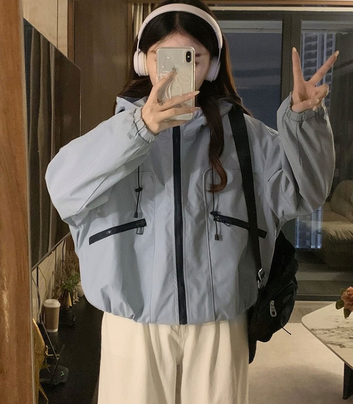 Short blue Casual jacket Korean style hooded tops