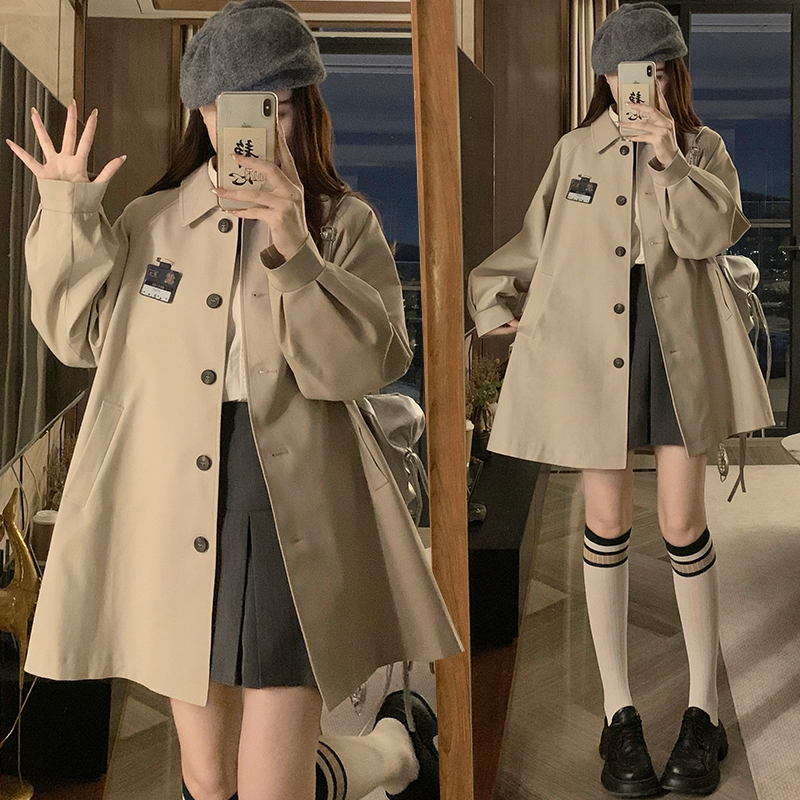 Lovely single-breasted lapel coat loose bow sweet windbreaker