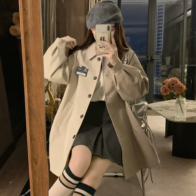 Lovely single-breasted lapel coat loose bow sweet windbreaker